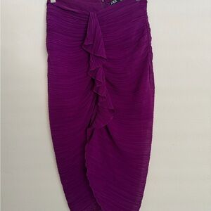 Zara Deep Purple Pleated Ruffle Midi Skirt